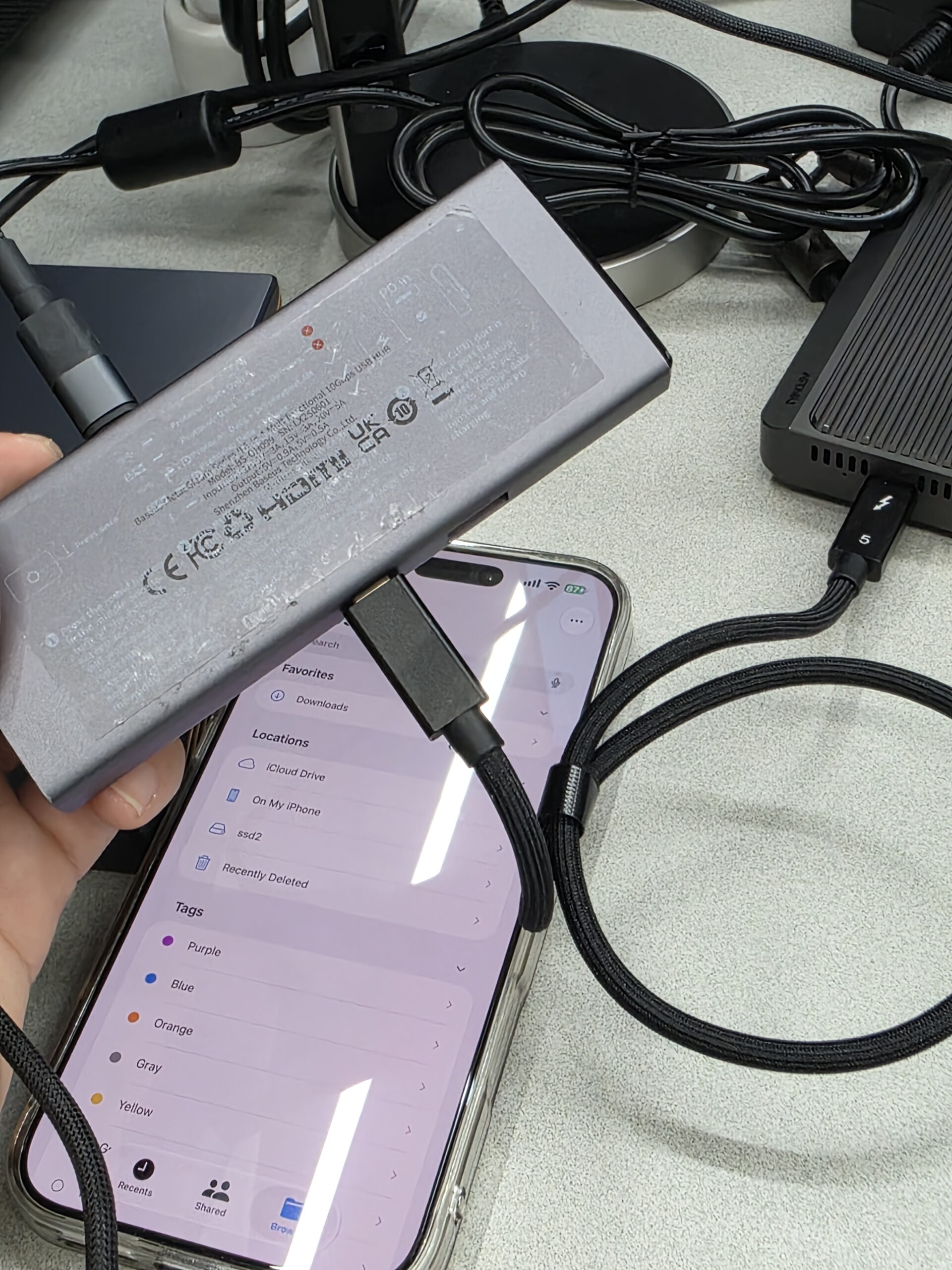 아카시스 TB501MAX 후기 — PRO 차이·아이폰 충전·6,965MB/s 29 아이폰 외장 SSD 연결에 사용한 Baseus 10Gbps USB 허브
